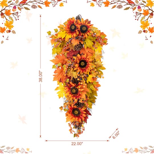 Glitzhome® 38" Oversized Fall Sunflower Teardrop Swag